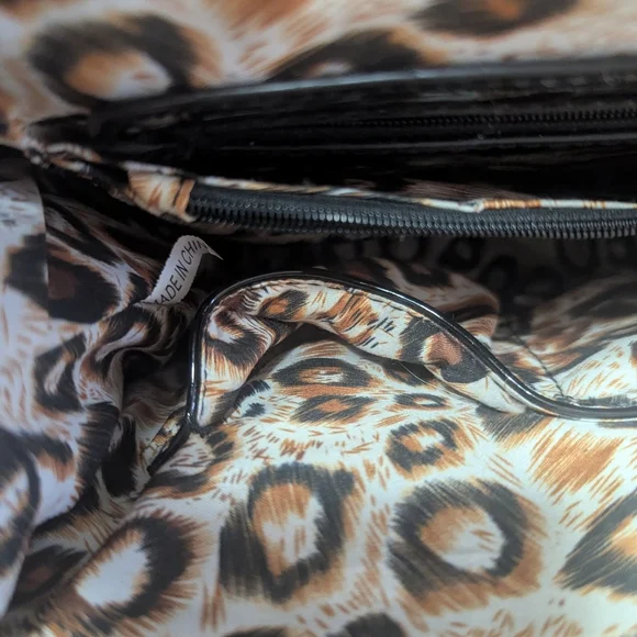 Leopard Print Dome Satchel Handbag - Black & Brown - Picture 2 of 5